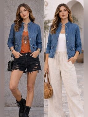 True Grit Classic Medium Wash Denim Campaign Jacket Size XL